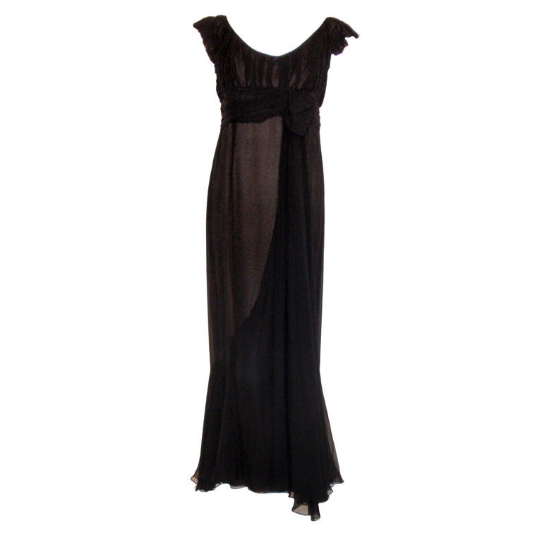 Helen Rose Black Chiffon Gown, Circa 1950's For Sale