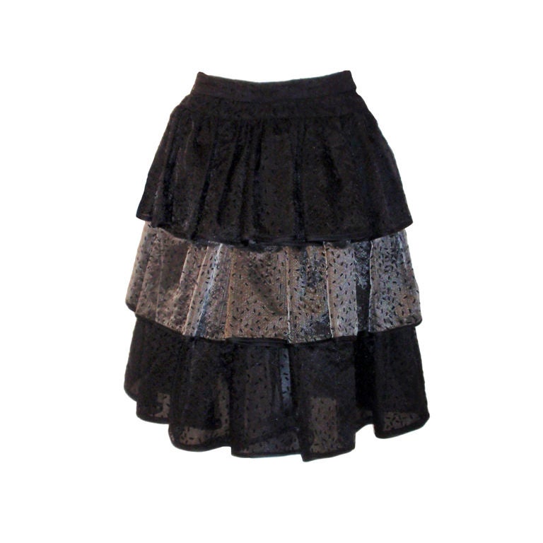 Valentino Three Tier Black and Silver Evening Skirt, Circa 1980's Size 4 For Sale