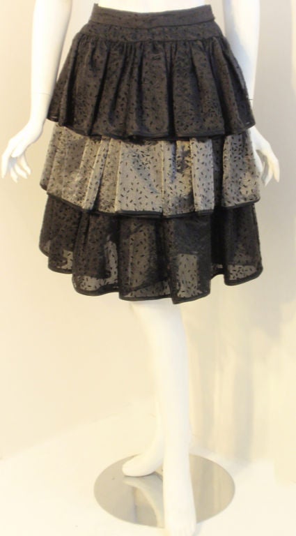 Valentino Three Tier Black and Silver Evening Skirt, Circa 1980's Size 4 In Excellent Condition For Sale In Los Angeles, CA