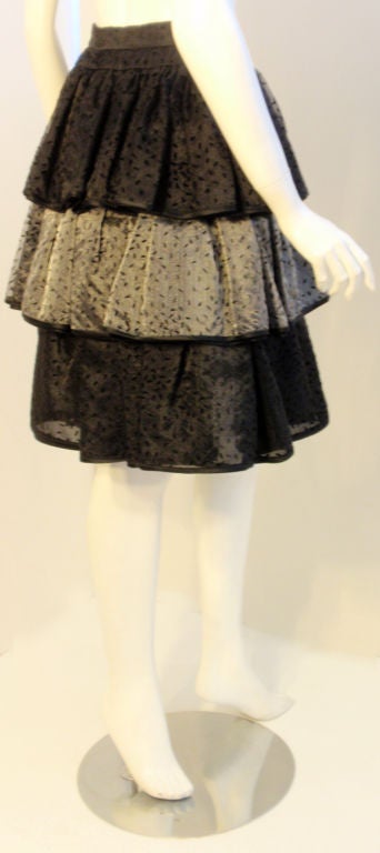 Women's Valentino Three Tier Black and Silver Evening Skirt, Circa 1980's Size 4 For Sale