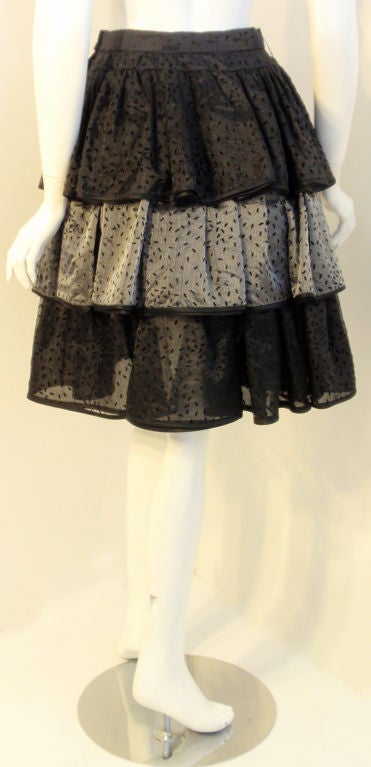 Valentino Three Tier Black and Silver Evening Skirt, Circa 1980's Size 4 For Sale 1