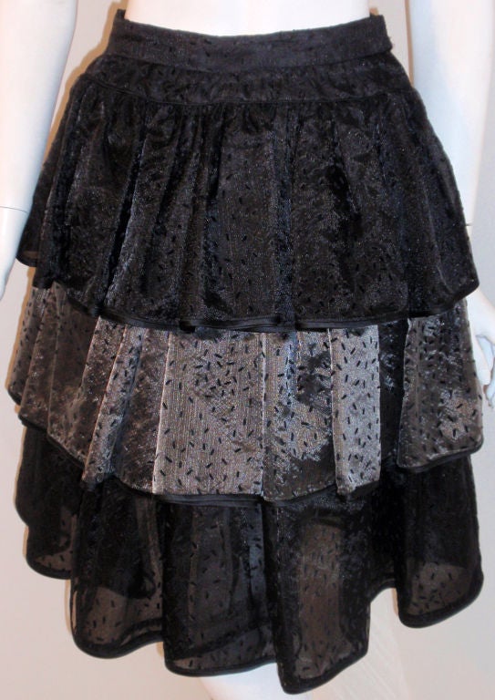 Valentino Three Tier Black and Silver Evening Skirt, Circa 1980's Size 4 For Sale 2