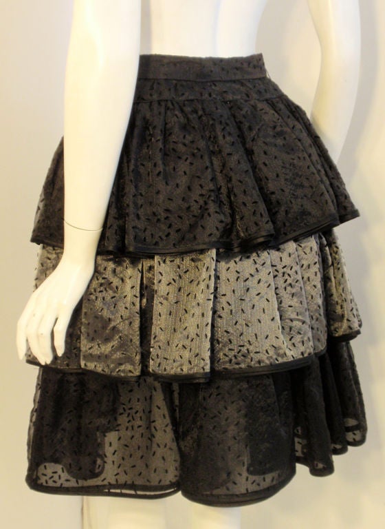 Valentino Three Tier Black and Silver Evening Skirt, Circa 1980's Size 4 For Sale 3