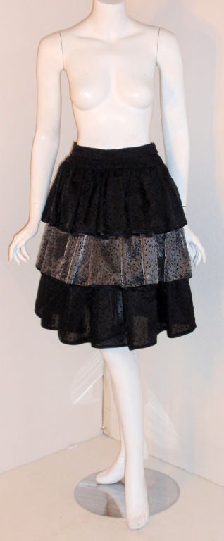 Valentino Three Tier Black and Silver Evening Skirt, Circa 1980's Size 4 For Sale 4