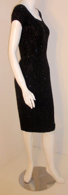 Women's Ceil Chapman Black Hand Beaded Cocktail Dress, 1960's For Sale