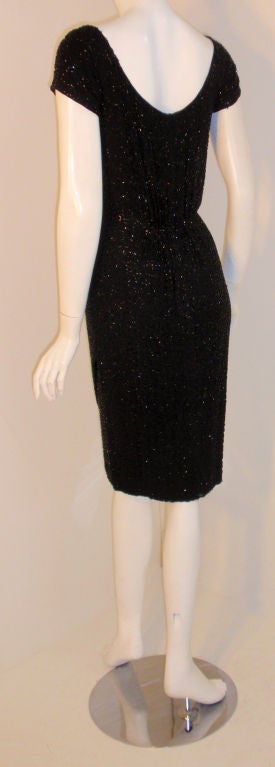 Ceil Chapman Black Hand Beaded Cocktail Dress, 1960's For Sale 1