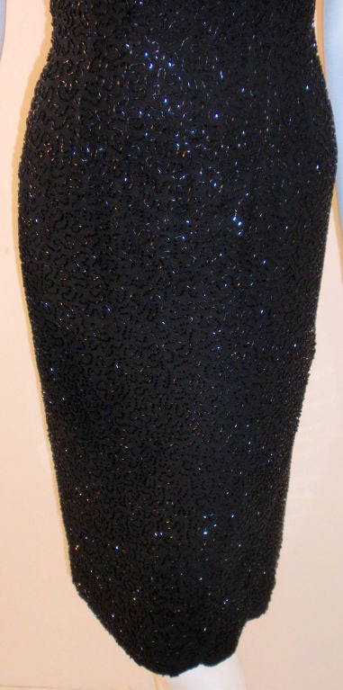Ceil Chapman Black Hand Beaded Cocktail Dress, 1960's For Sale 5