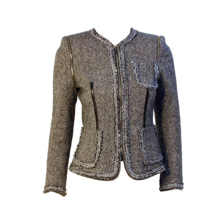 Alexander McQueen Tweed Jacket with Zipper Detail at 1stDibs | alexander  mcqueen zipper jacket, alexander mcqueen zipper suit