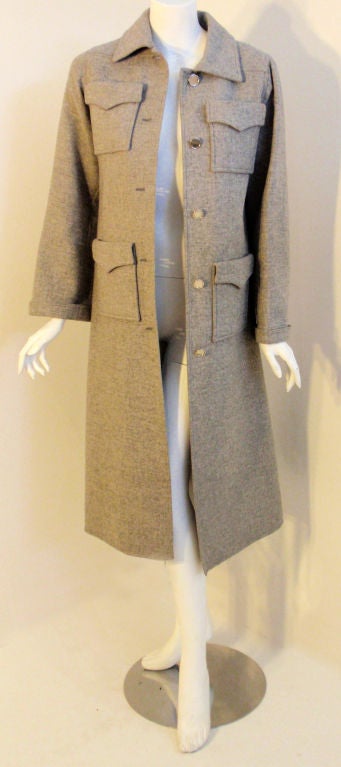 Brown Courreges Gray Wool Coat Patch Pocket coat , 1960's Size 0