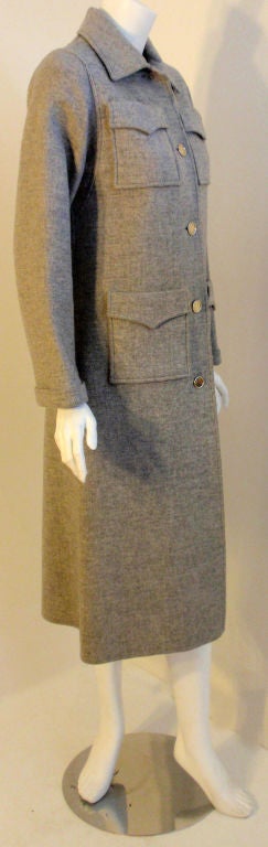 Courreges Gray Wool Coat Patch Pocket coat , 1960's Size 0 In Excellent Condition In Los Angeles, CA