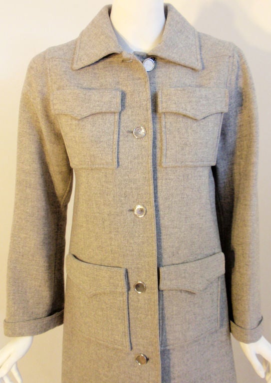 Courreges Gray Wool Coat Patch Pocket coat , 1960's Size 0 3