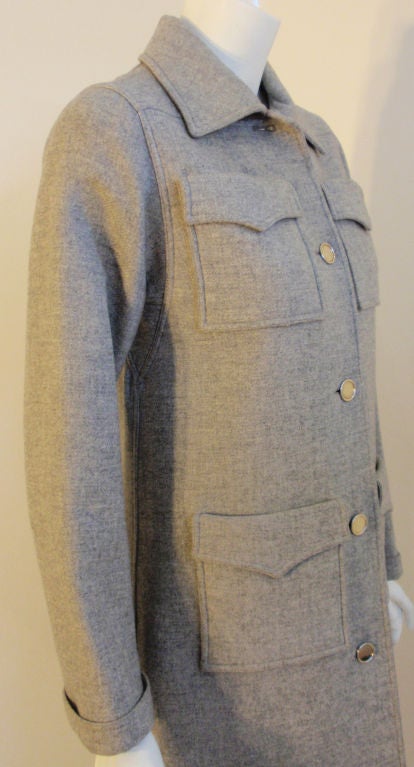 Courreges Gray Wool Coat Patch Pocket coat , 1960's Size 0 4