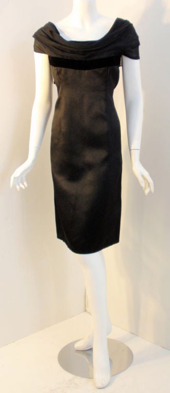 Pierre Balmain Couture Black Satin Cocktail Dress, 1960's For Sale 5