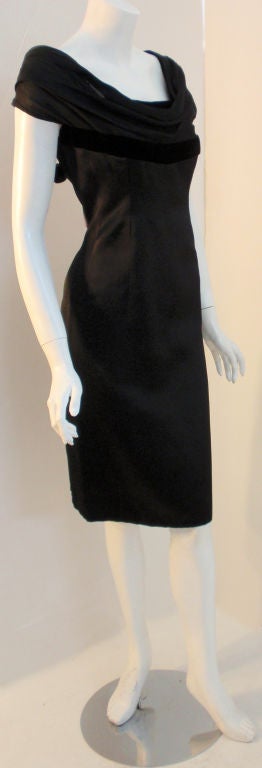 Pierre Balmain Couture Black Satin Cocktail Dress, 1960's In Excellent Condition For Sale In Los Angeles, CA