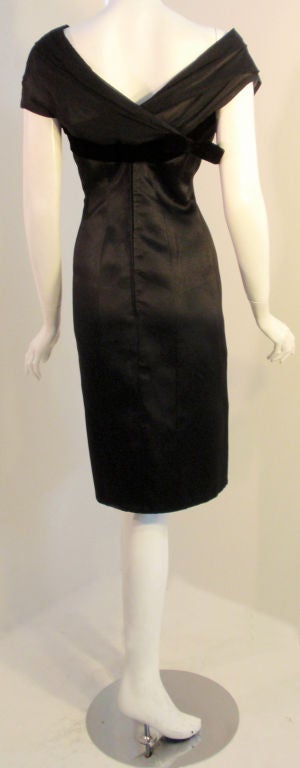 Pierre Balmain Couture Black Satin Cocktail Dress, 1960's For Sale 1