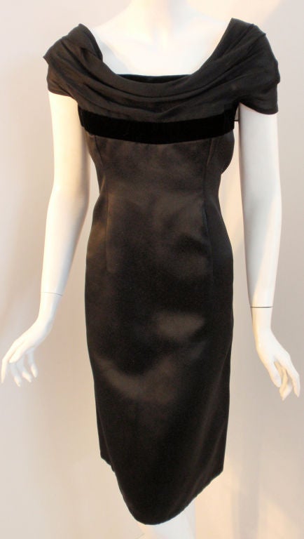 Pierre Balmain Couture Black Satin Cocktail Dress, 1960's For Sale 2