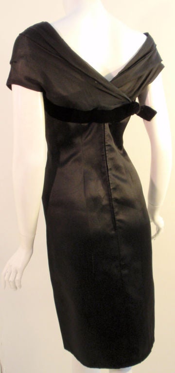 Pierre Balmain Couture Black Satin Cocktail Dress, 1960's For Sale 3