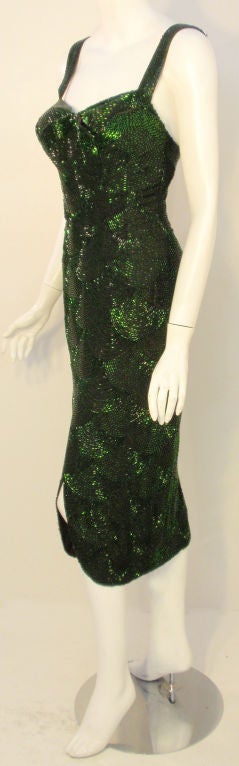 Women's Howard Greer Emerald Hand-Beaded Cocktail Dress, 1950