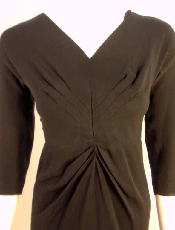 Dorothy O'hara Black Rayon Dress w/ Tuck Point Design, c 1940s In Excellent Condition For Sale In Los Angeles, CA