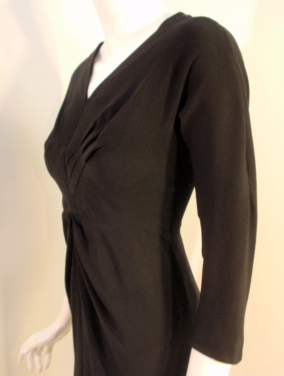 Women's Dorothy O'hara Black Rayon Dress w/ Tuck Point Design, c 1940s For Sale
