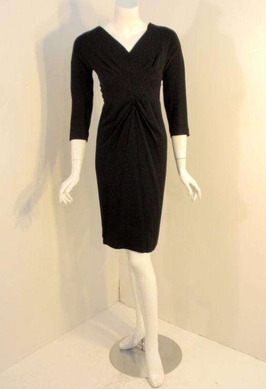 Dorothy O'hara Black Rayon Dress w/ Tuck Point Design, c 1940s For Sale 3