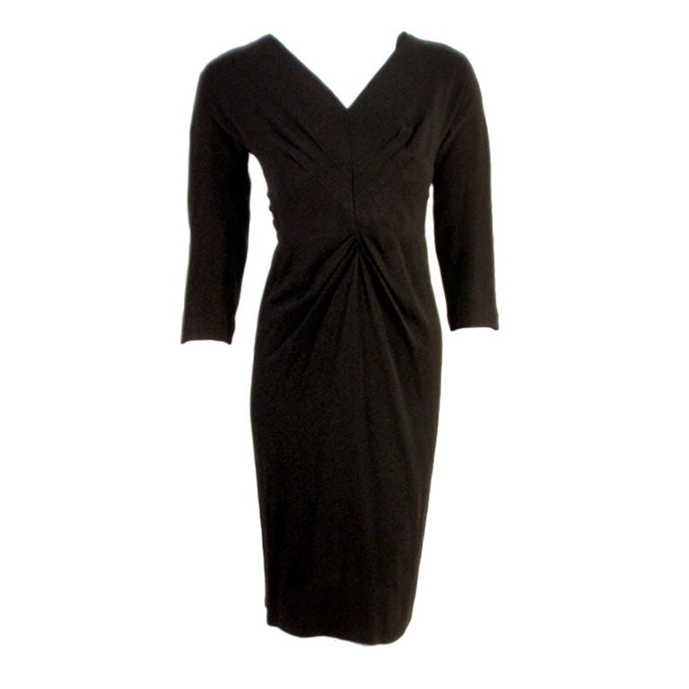 Dorothy O'hara Black Rayon Dress w/ Tuck Point Design, c 1940s