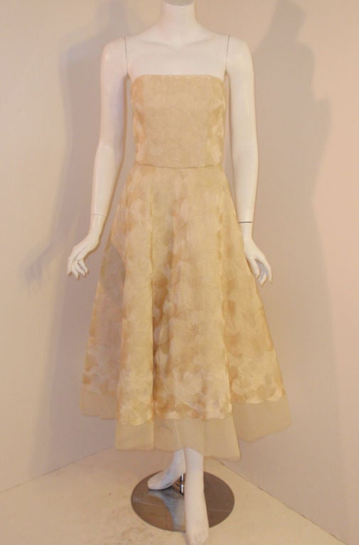 Beige Elizabeth Mason Couture Strapless Dress w/ Bolero Jacket For Sale