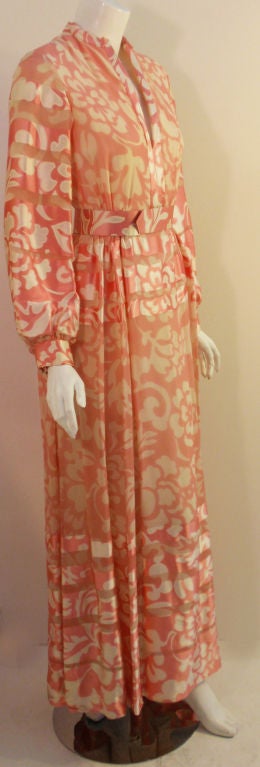 Brown Ceil Chapman Pink and White Silk Chiffon Gown, Circa 1960's Size 6
