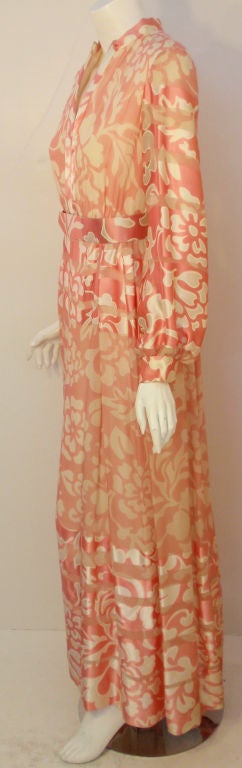 Ceil Chapman Pink and White Silk Chiffon Gown, Circa 1960's Size 6 In Excellent Condition In Los Angeles, CA