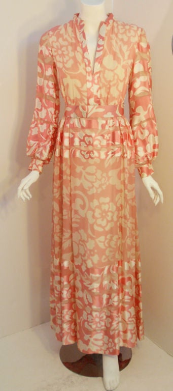 Ceil Chapman Pink and White Silk Chiffon Gown, Circa 1960's Size 6 5