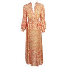 Ceil Chapman Pink and White Silk Chiffon Gown, Circa 1960's Size 6 7