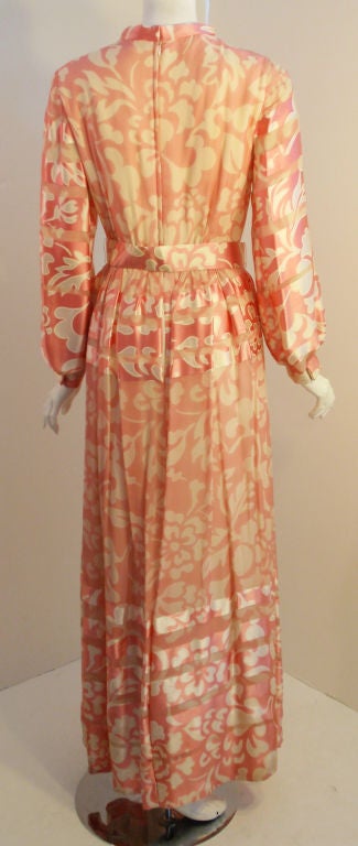 Ceil Chapman Pink and White Silk Chiffon Gown, Circa 1960's Size 6 For