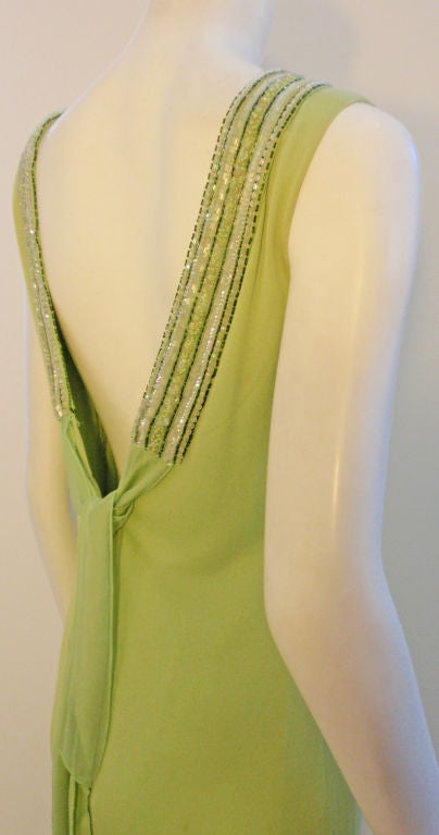 Women's Helen Rose Lite Green Gown with Beaded Neckline & V Back, Circa 1960's For Sale