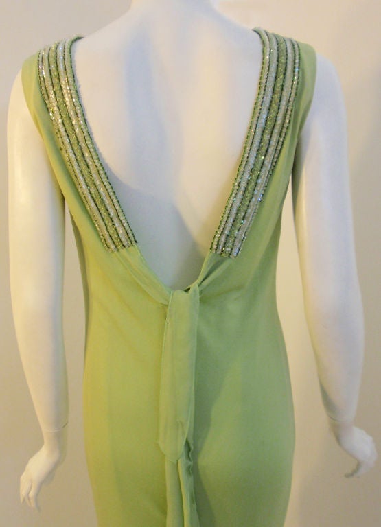 Helen Rose Lite Green Gown with Beaded Neckline & V Back, Circa 1960's For Sale 1