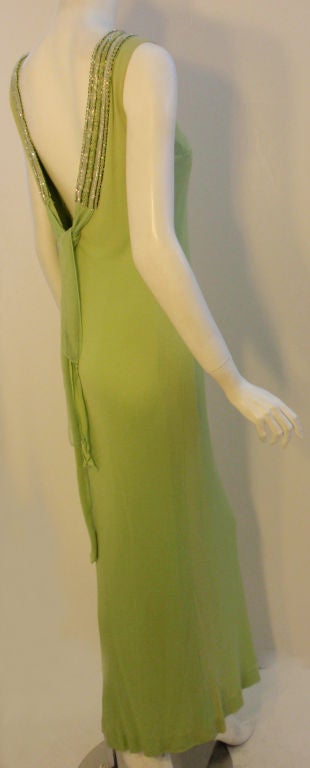 Helen Rose Lite Green Gown with Beaded Neckline & V Back, Circa 1960's For Sale 2