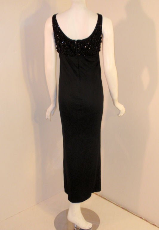 Ceil Chapman Vintage Black Empire Waist Gown with Beaded Bodice, c 1950 sz 6-8 In Excellent Condition For Sale In Los Angeles, CA
