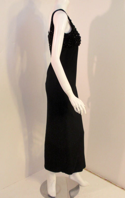 Women's Ceil Chapman Vintage Black Empire Waist Gown with Beaded Bodice, c 1950 sz 6-8 For Sale