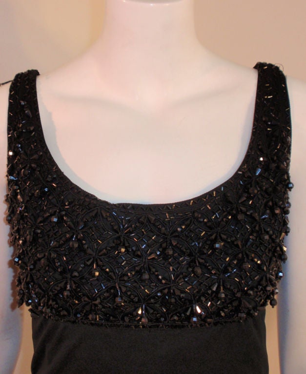 Ceil Chapman Vintage Black Empire Waist Gown with Beaded Bodice, c 1950 sz 6-8 For Sale 1