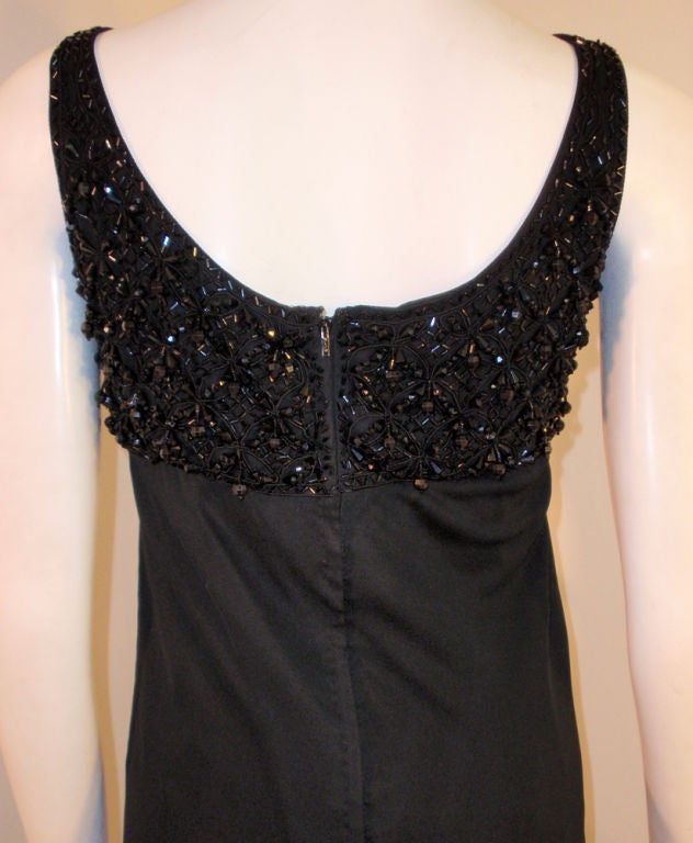 Ceil Chapman Vintage Black Empire Waist Gown with Beaded Bodice, c 1950 sz 6-8 For Sale 2