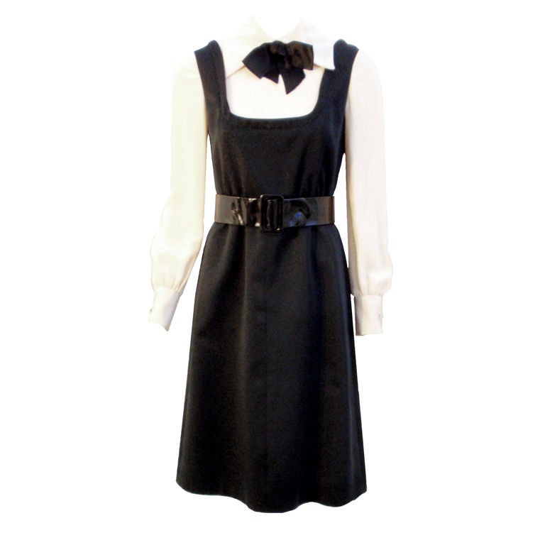 Geoffrey Beene Boutique Black and Cream Satin Dolly Dress, Circa 1960's For Sale