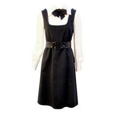 Geoffrey Beene Boutique Vestido Dolly de satén negro y crema, Años 60 aproximadamente