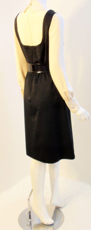 Geoffrey Beene Boutique Black and Cream Satin Dolly Dress, Circa 1960's In Excellent Condition For Sale In Los Angeles, CA
