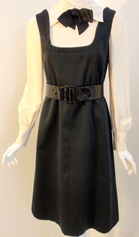 Geoffrey Beene Boutique Black and Cream Satin Dolly Dress, Circa 1960's For Sale 1