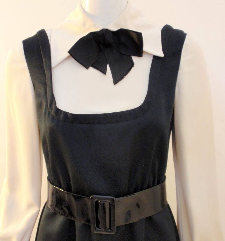 Geoffrey Beene Boutique Black and Cream Satin Dolly Dress, Circa 1960's For Sale 3