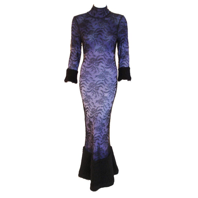 John Galliano Long Purple Gown with Black Lace at 1stdibs