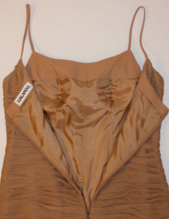 James Galanos Camel Ruched Chiffon Cocktail Dress, 1990s For Sale 4