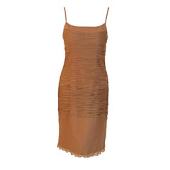 James Galanos Camel Ruched Chiffon Cocktail Dress, 1990s