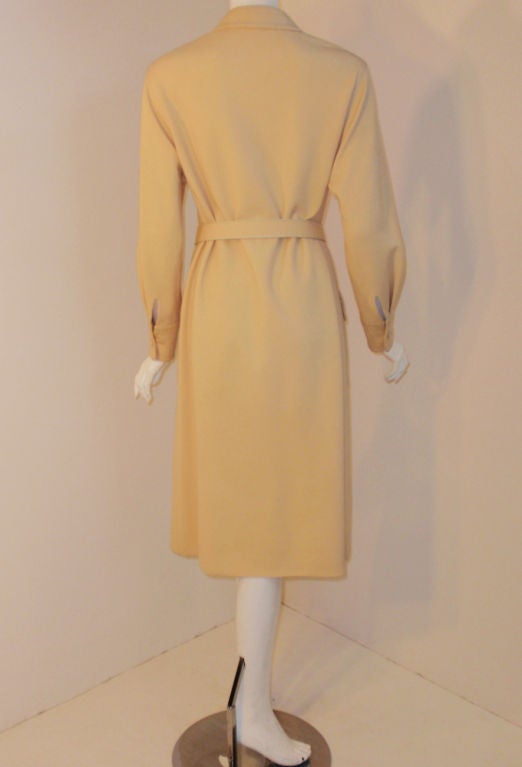 Women's James Galanos Cream Trench Coat Dress w/ Belt, 1970's