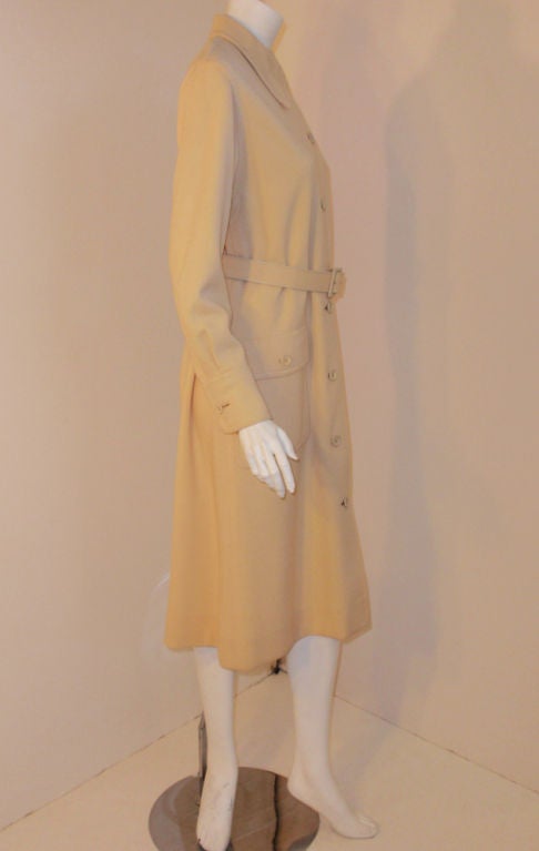 James Galanos Cream Trench Coat Dress w/ Belt, 1970's 1
