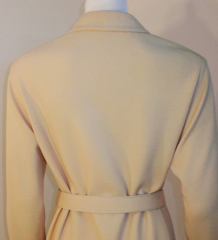 James Galanos Cream Trench Coat Dress w/ Belt, 1970's 3